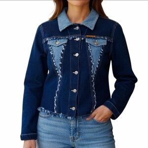 Vtg 90s Navi Authentic Jeanswear Jacket Patchwork Distress Made/US Denim M NWOT